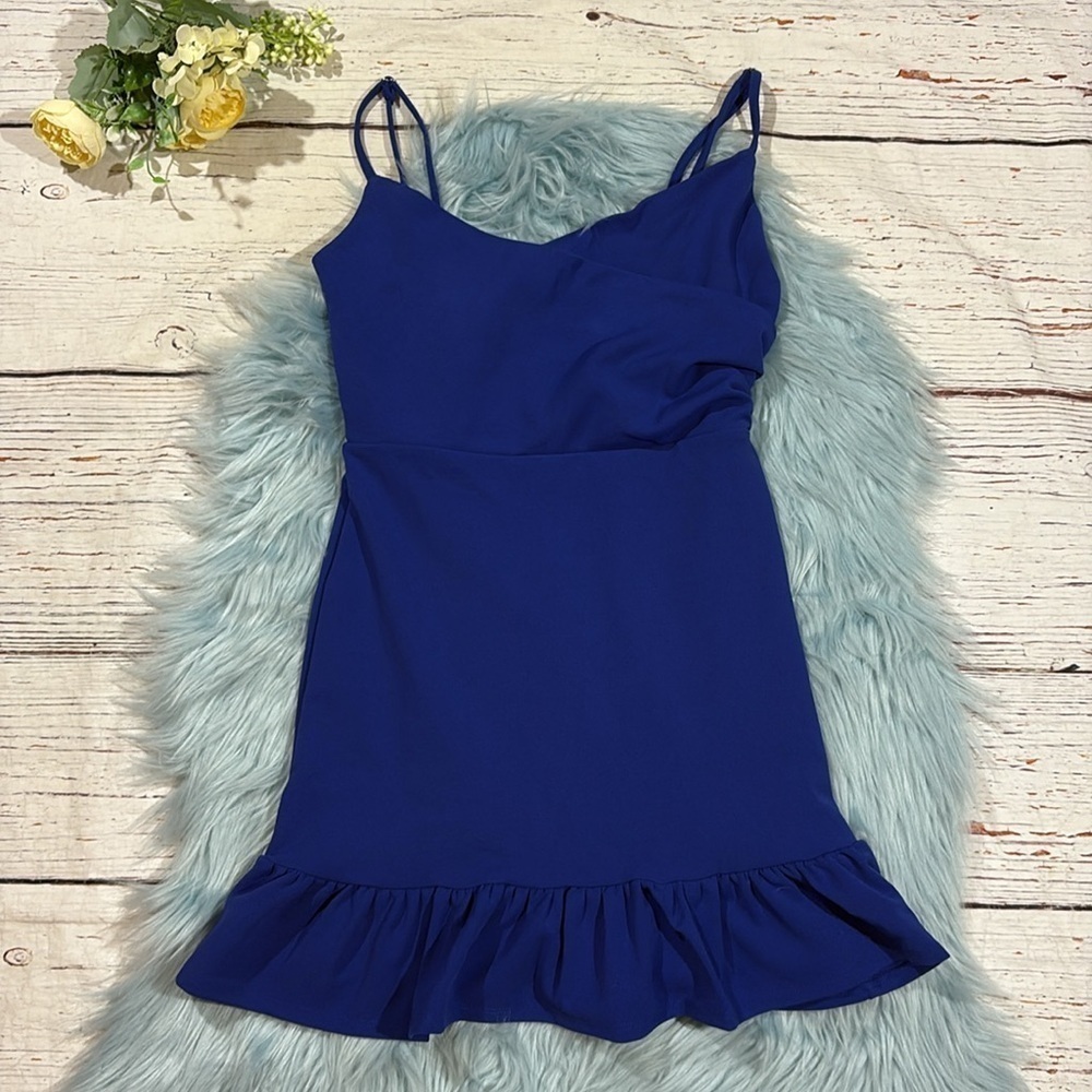 NWOT Lulus Impeccable Essence Royal Blue Surplice Tiered Mini Dress - Picture 2 of 8